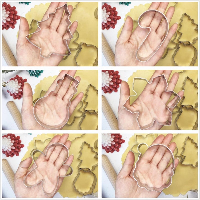 Q-BAKER Large Christmas Cookie Cutters, 4" Holiday Cookie Cutters Shape with Recipe Instruction Gingerbread Men,Christmas Tree,Snowflake, Candy Cane,Santa Face and Snow Man for Baking - Image 5